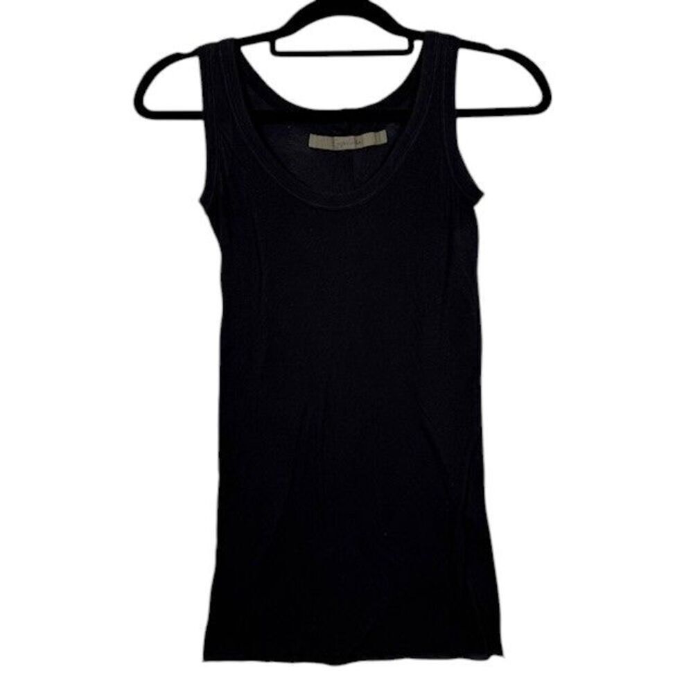 Enza Costa Scoop Neck‎ Tank Long Black Slub Supima Cotton Size Small